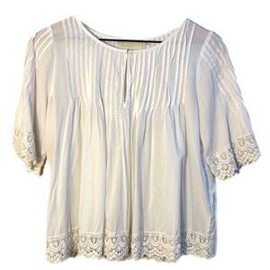 Love Sam Anthropologie Top Pleated Crochet Trim Women’s White S